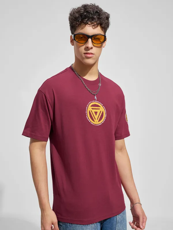 Marvel By Highlander Men Red Iron Man Printed Round Neck T-Shirt