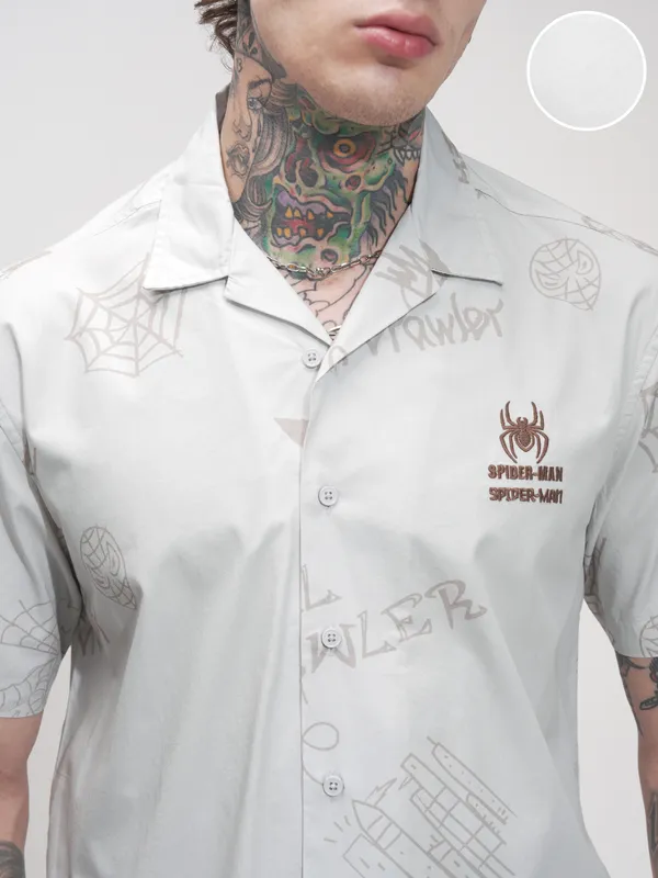 Marvel By Highlander Men Grey Spider-Man Printed Relaxed Fit Casual Shirt