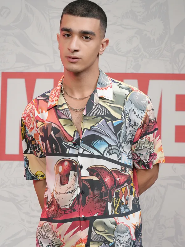 Marvel By Highlander Men Multi Captain America Printed Relaxed Fit Casual Shirt