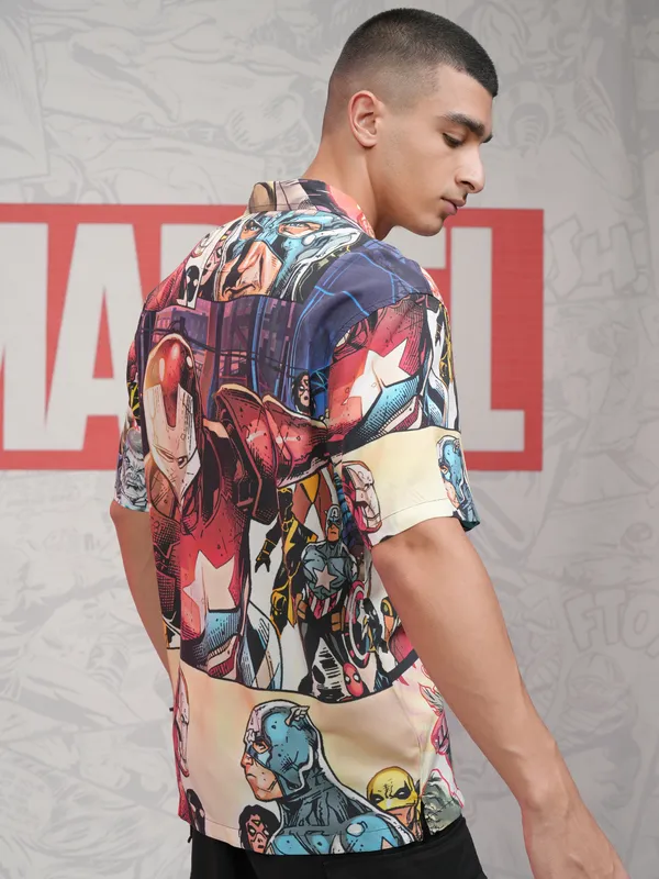 Marvel By Highlander Men Multi Captain America Printed Relaxed Fit Casual Shirt