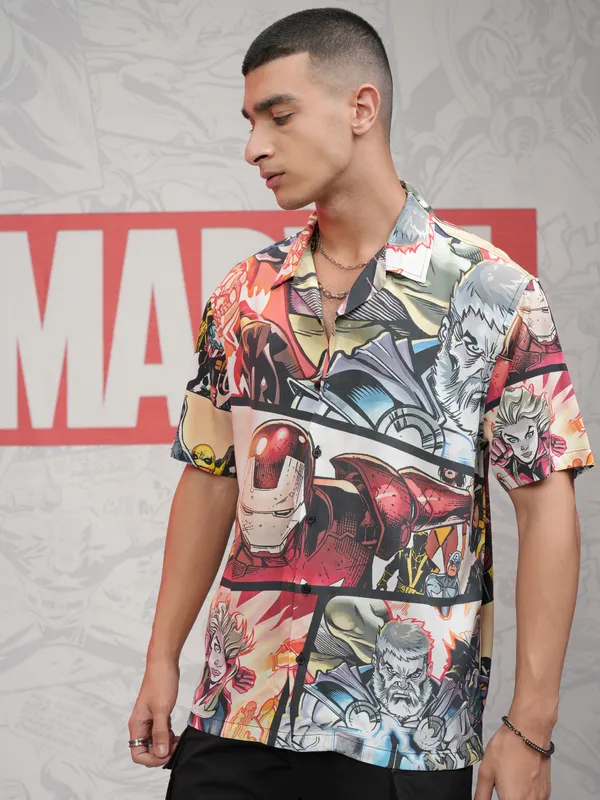 Marvel By Highlander Men Multi Captain America Printed Relaxed Fit Casual Shirt