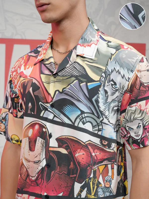 Marvel By Highlander Men Multi Captain America Printed Relaxed Fit Casual Shirt