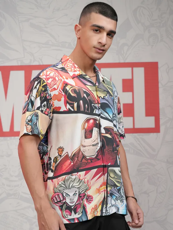 Marvel By Highlander Men Multi Captain America Printed Relaxed Fit Casual Shirt