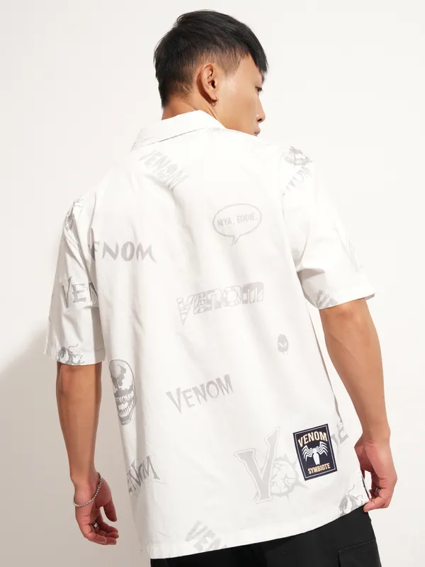 Marvel By Highlander Men White Venom Printed Relaxed Fit Casual Shirt