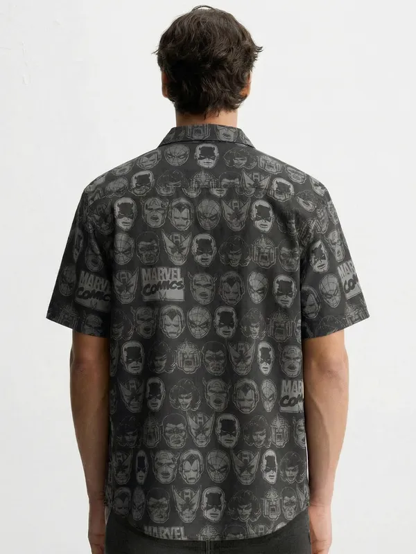 Marvel By Highlander Men Black Marvel Comics Printed Regular Fit Casual Shirt