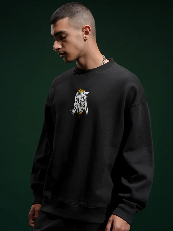 Marvel By Highlander Men Black Spider-Man Round Neck Pullover Sweatshirt