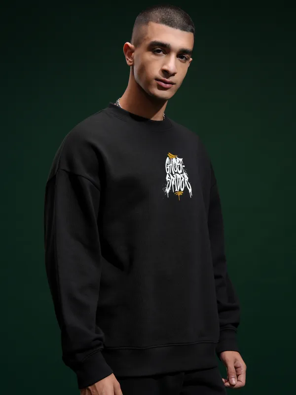 Marvel By Highlander Men Black Spider-Man Round Neck Pullover Sweatshirt