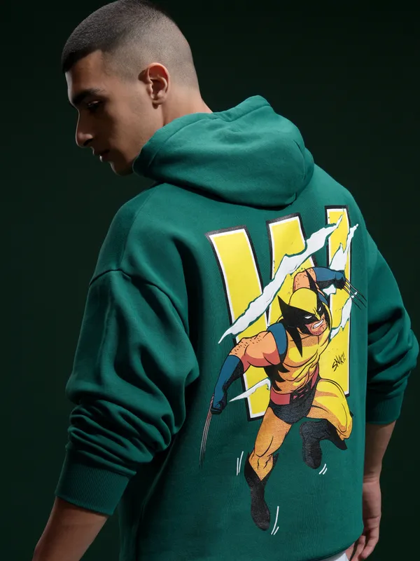 Marvel By Highlander Men Green Wolverine Hood Pullover Sweatshirt