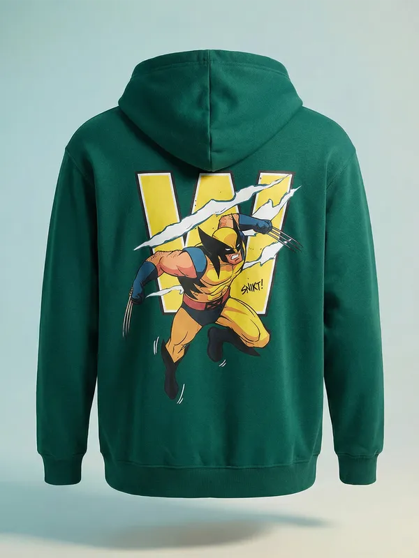 Marvel By Highlander Men Green Wolverine Hooded Pullover Sweatshirt