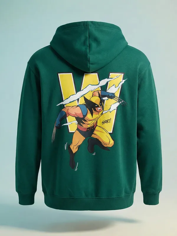 Marvel By Highlander Men Green Wolverine Hooded Pullover Sweatshirt