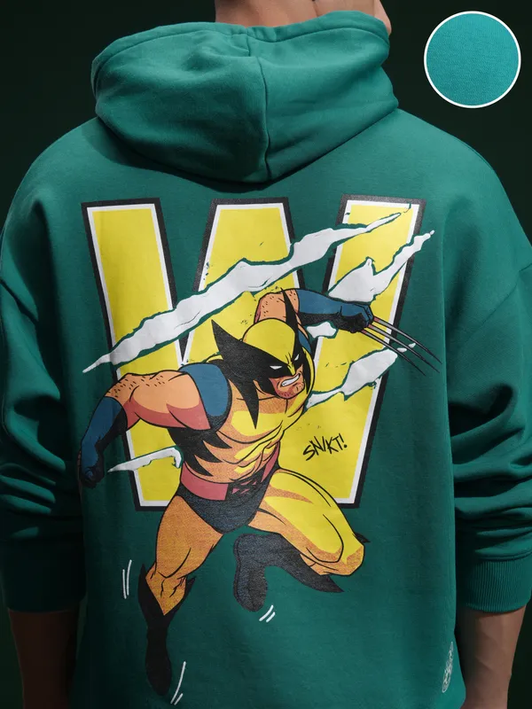 Marvel By Highlander Men Green Wolverine Hooded Pullover Sweatshirt