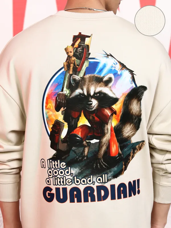 Marvel By Highlander Men Beige Guardians Of The Galaxy Round Neck Pullover Sweatshirt