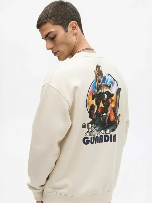 Marvel By Highlander Men Beige Guardians Of The Galaxy Round Neck Pullover Sweatshirt