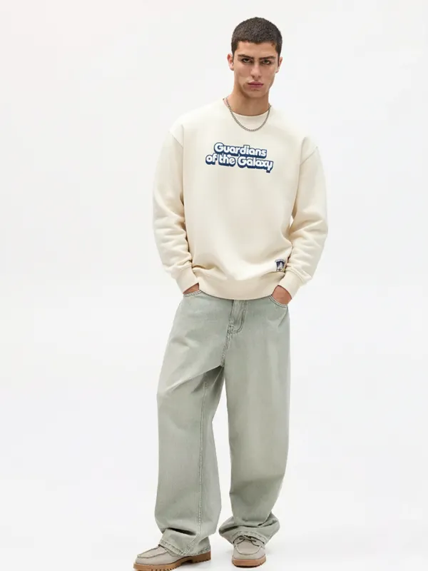 Marvel By Highlander Men Beige Guardians Of The Galaxy Round Neck Pullover Sweatshirt