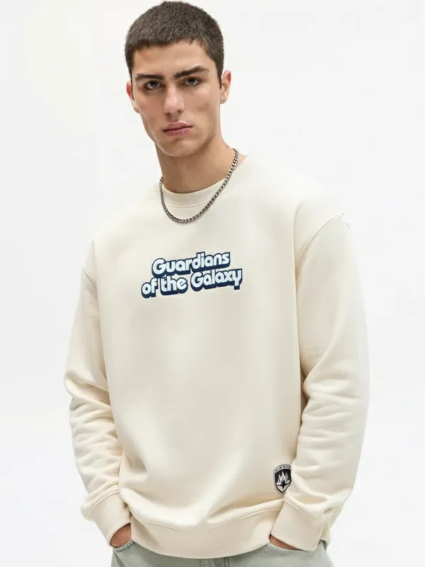 Marvel By Highlander Men Beige Guardians Of The Galaxy Round Neck Pullover Sweatshirt