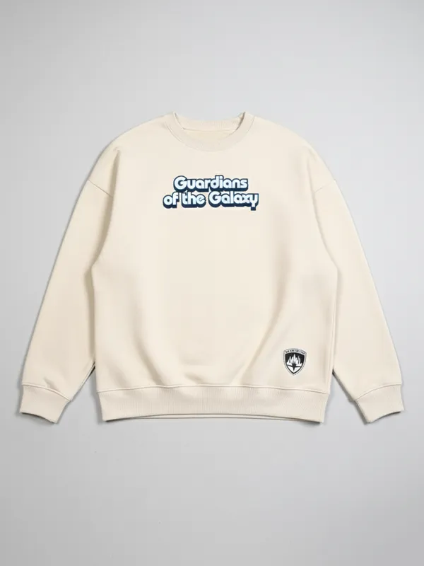 Marvel By Highlander Men Beige Guardians Of The Galaxy Round Neck Pullover Sweatshirt