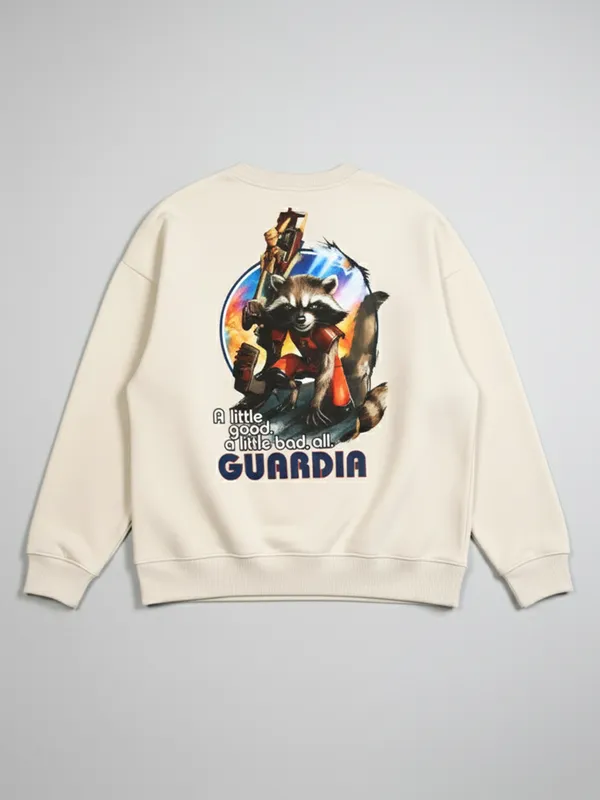 Marvel By Highlander Men Beige Guardians Of The Galaxy Round Neck Pullover Sweatshirt