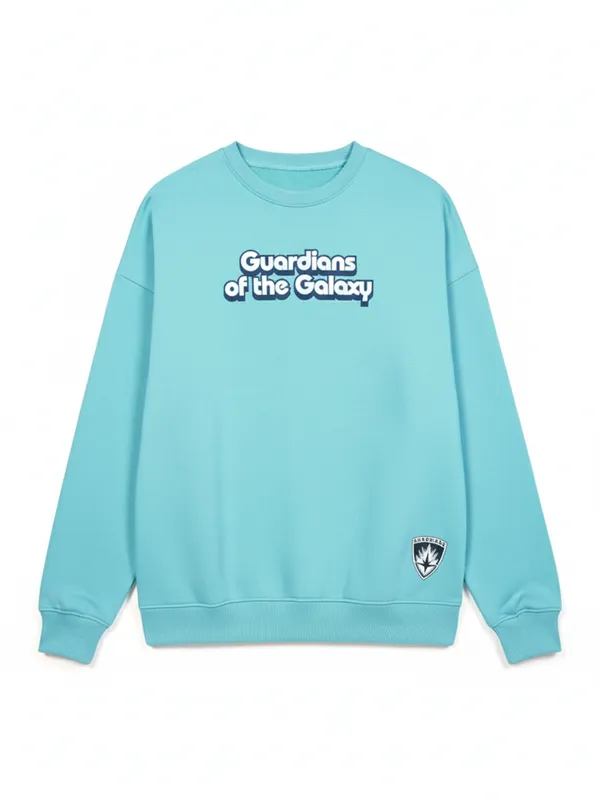 Marvel By Highlander Men Blue Rocket And Groot Round Neck Pullover Sweatshirt