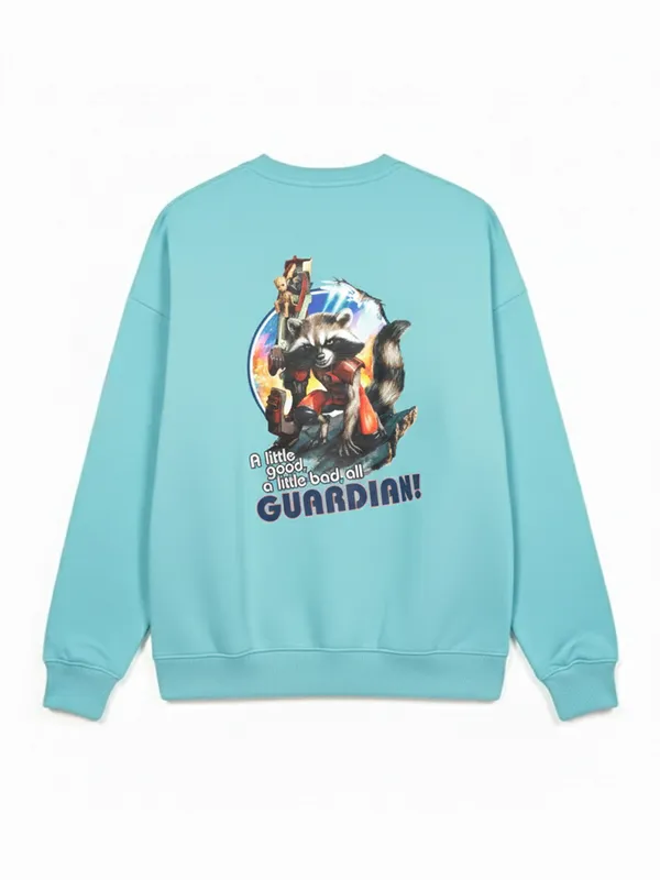 Marvel By Highlander Men Blue Rocket And Groot Round Neck Pullover Sweatshirt