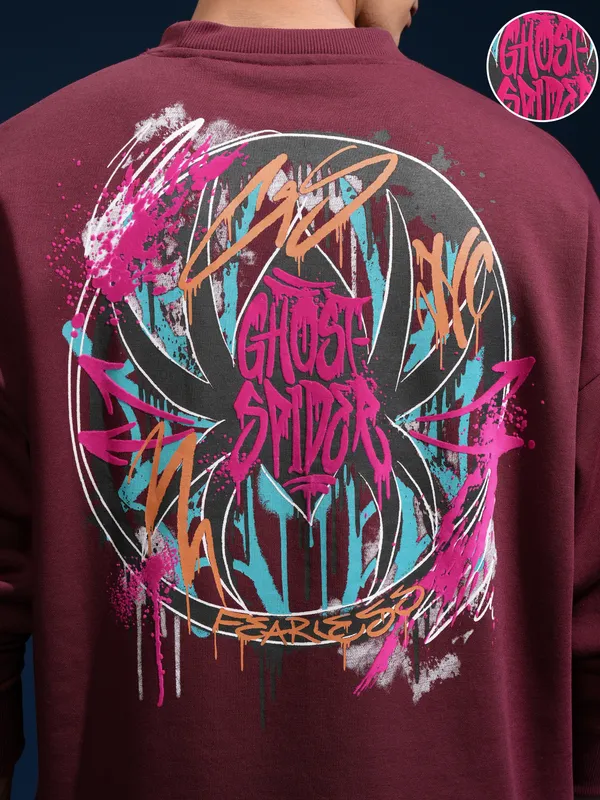 Marvel By Highlander Men Maroon Spider-Man Round Neck Pullover Sweatshirt