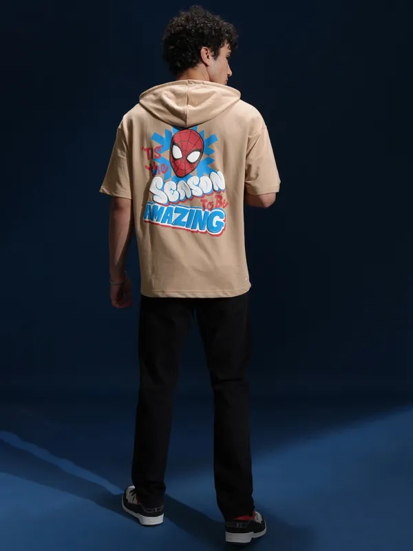 Marvel By Highlander Men Brown Spider-Man Hooded Pullover Sweatshirt