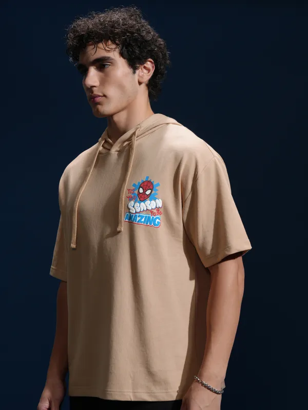 Marvel By Highlander Men Brown Spider-Man Hooded Pullover Sweatshirt