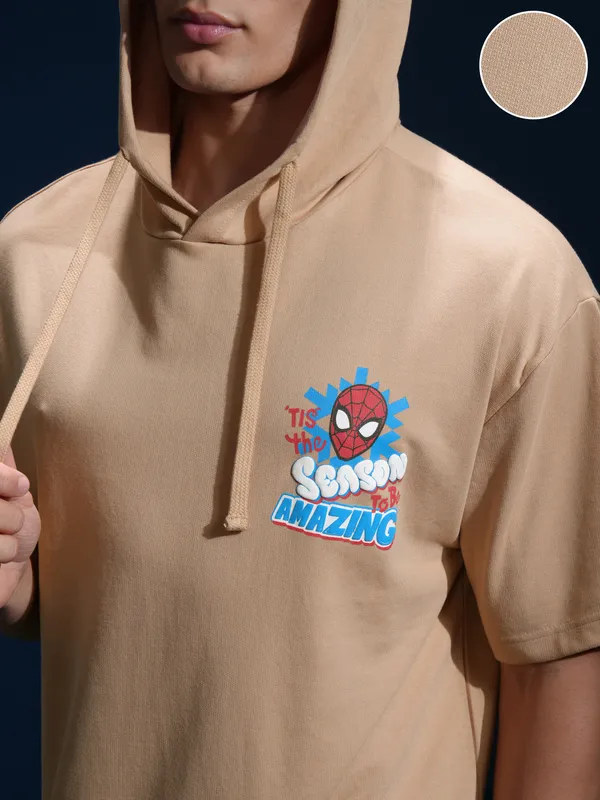 Marvel By Highlander Men Brown Spider-Man Hooded Pullover Sweatshirt