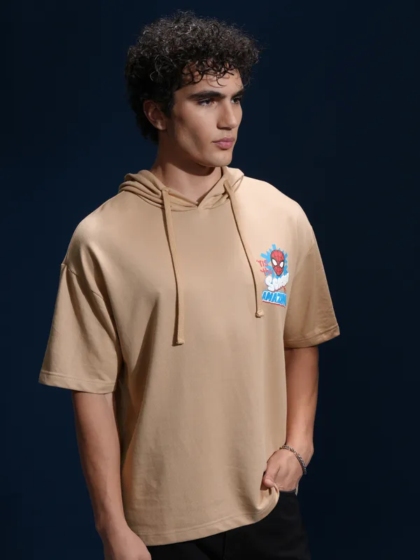 Marvel By Highlander Men Brown Spider-Man Hooded Pullover Sweatshirt