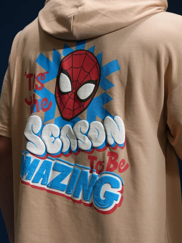 Marvel By Highlander Men Brown Spider-Man Hooded Pullover Sweatshirt