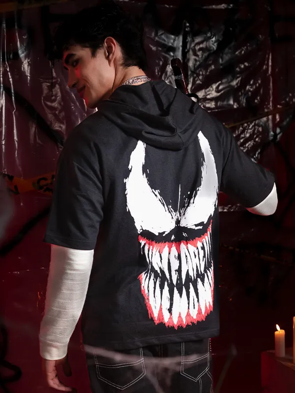 Marvel By Highlander Men Black Venom Hooded Pullover Sweatshirt