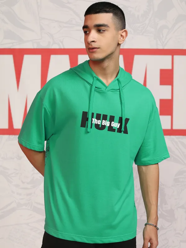 Marvel By Highlander Men Green Hulk Hooded Pullover Sweatshirt