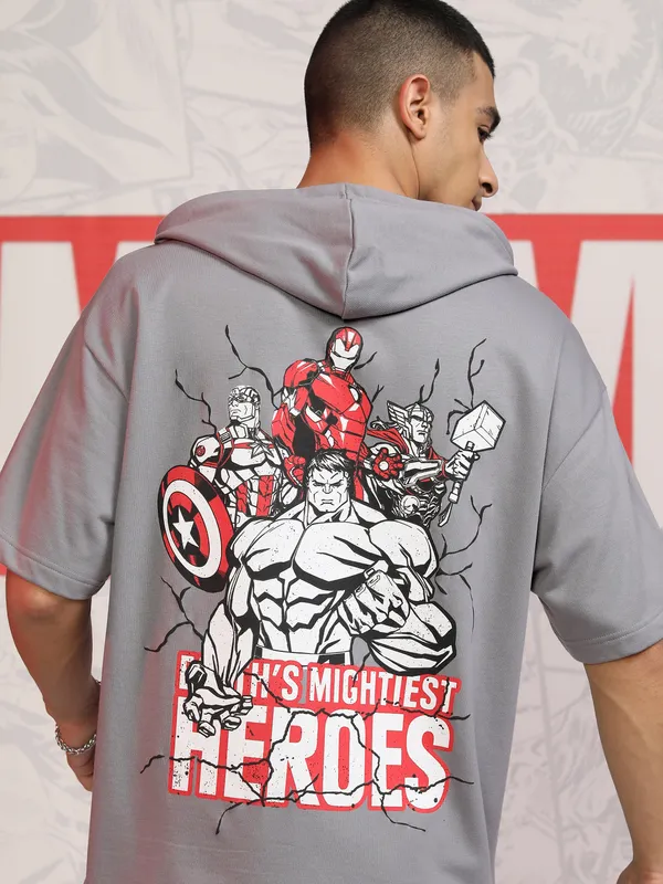 Marvel By Highlander Men Grey Avengers Hooded Pullover Sweatshirt