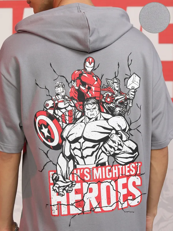 Marvel By Highlander Men Grey Avengers Hooded Pullover Sweatshirt