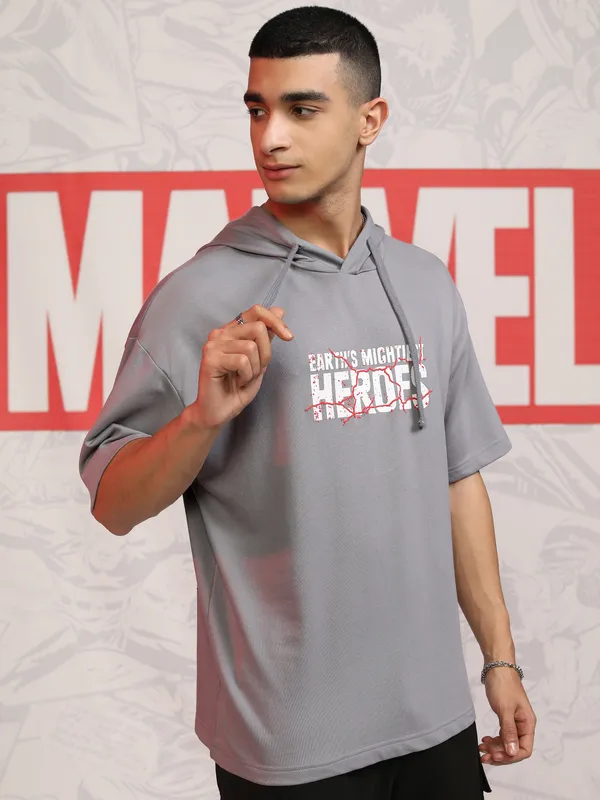 Marvel By Highlander Men Grey Avengers Hooded Pullover Sweatshirt