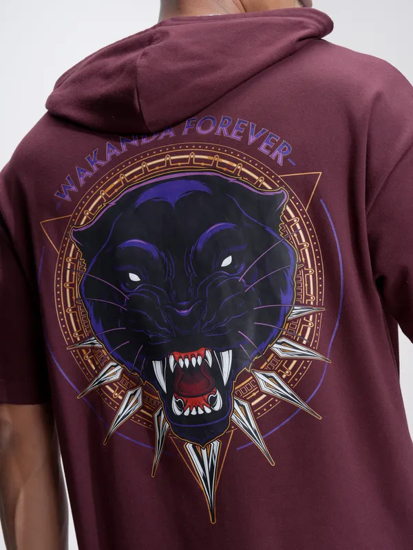 Marvel By Highlander Men Brown Black Panther Hood Pullover Oversized Fit Sweatshirt