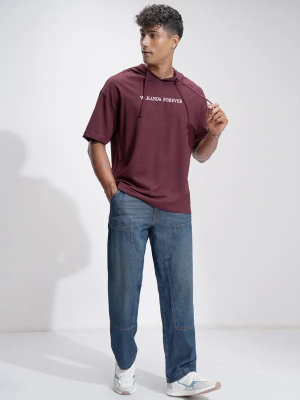 Marvel By Highlander Men Burgundy Black Panther Hooded Pullover Sweatshirt