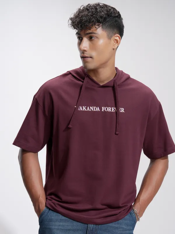 Marvel By Highlander Men Burgundy Black Panther Hooded Pullover Sweatshirt