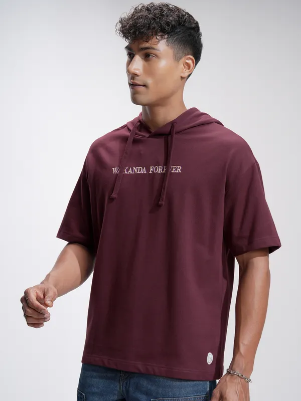 Marvel By Highlander Men Burgundy Black Panther Hooded Pullover Sweatshirt