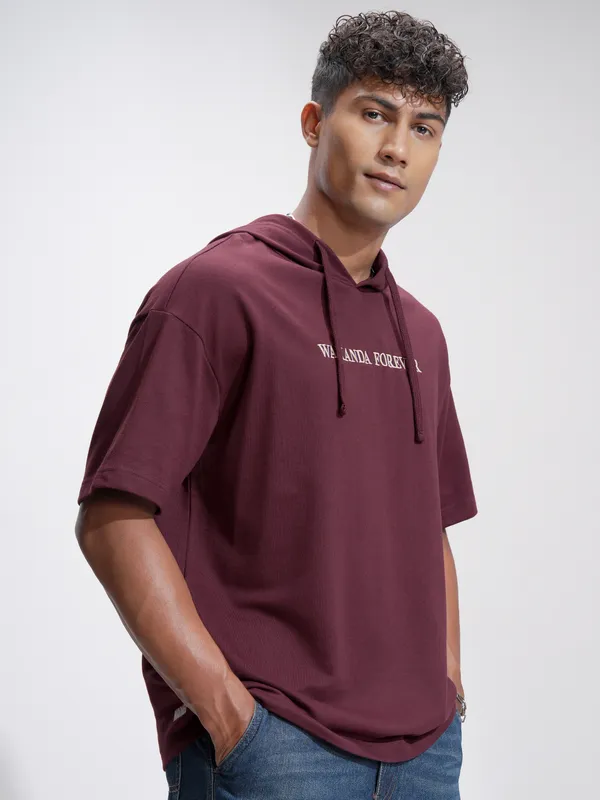 Marvel By Highlander Men Burgundy Black Panther Hooded Pullover Sweatshirt