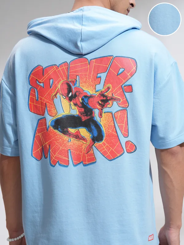 Marvel By Highlander Men Blue Spider-Man Hood Pullover Sweatshirts