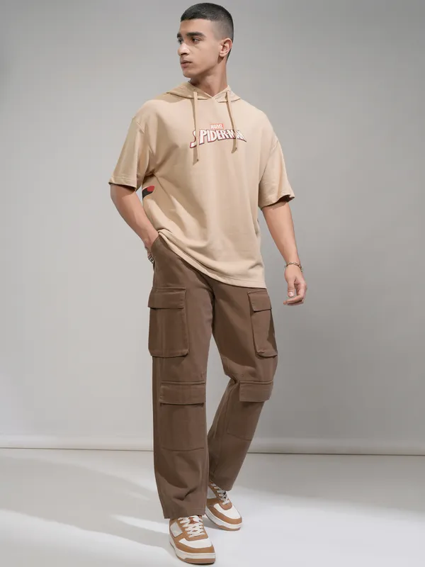 Marvel By Highlander Men Brown Spider-Man Hooded Pullover Sweatshirt