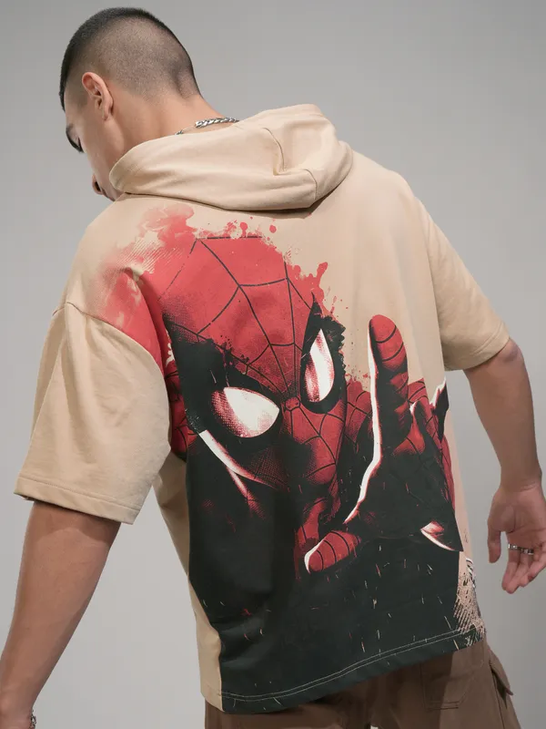 Marvel By Highlander Men Brown Spider-Man Hooded Pullover Sweatshirt