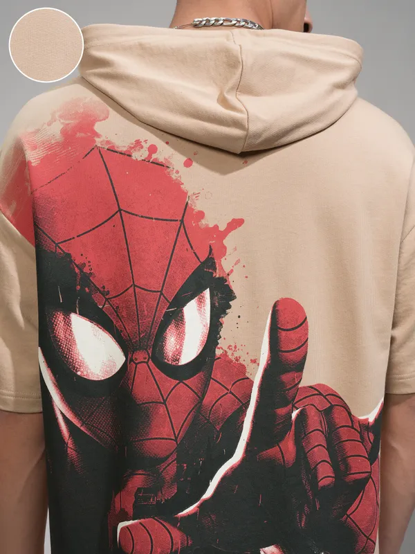 Marvel By Highlander Men Brown Spider-Man Hooded Pullover Sweatshirt