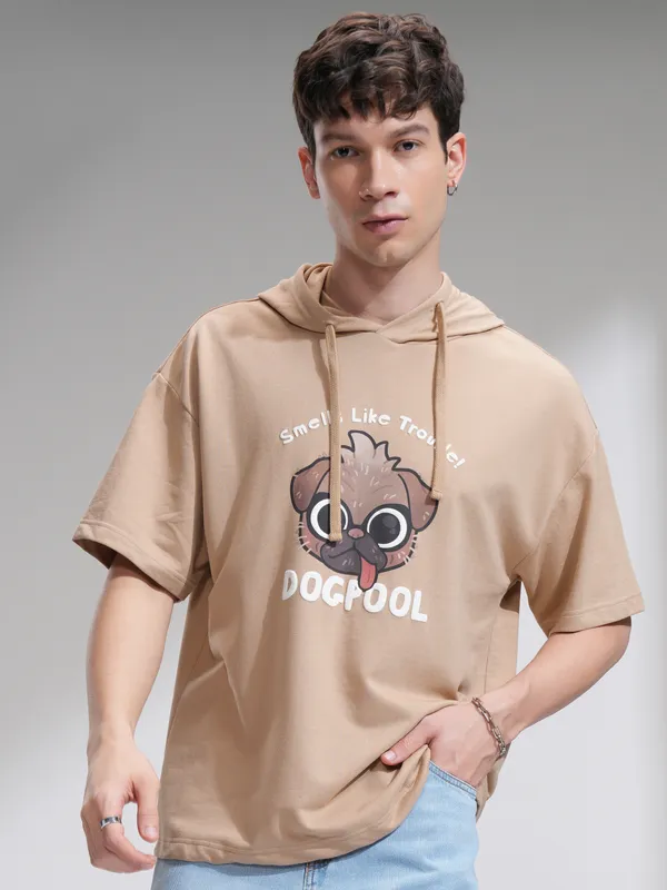 Marvel By Highlander Men Brown Dogpool Hooded Pullover Sweatshirt