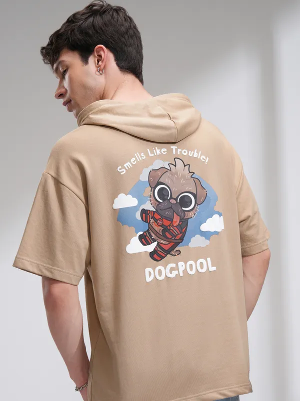 Marvel By Highlander Men Brown Dogpool Hooded Pullover Sweatshirt