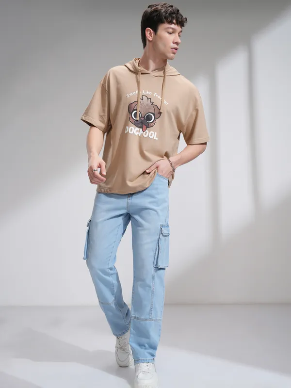 Marvel By Highlander Men Brown Dogpool Hooded Pullover Sweatshirt