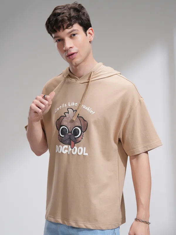 Marvel By Highlander Men Brown Dogpool Hooded Pullover Sweatshirt