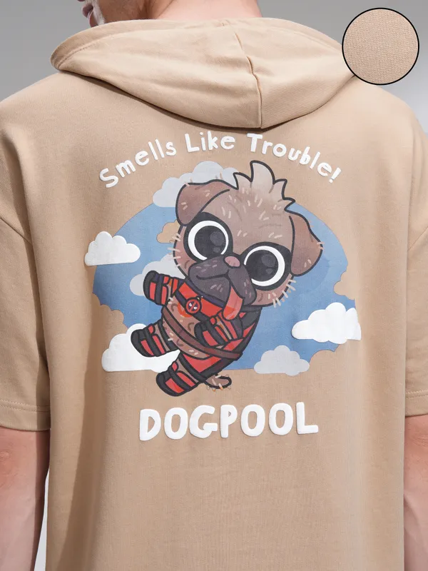 Marvel By Highlander Men Brown Dogpool Hooded Pullover Sweatshirt