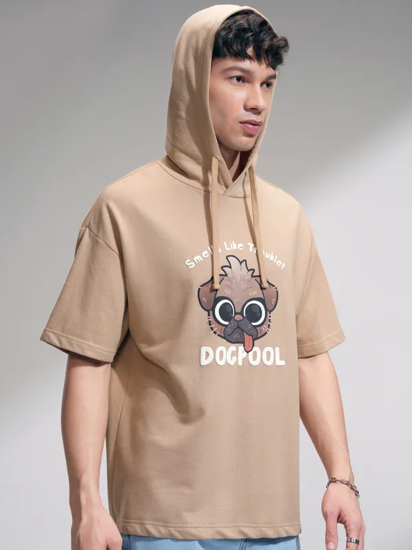 Marvel By Highlander Men Brown Dogpool Hooded Pullover Sweatshirt