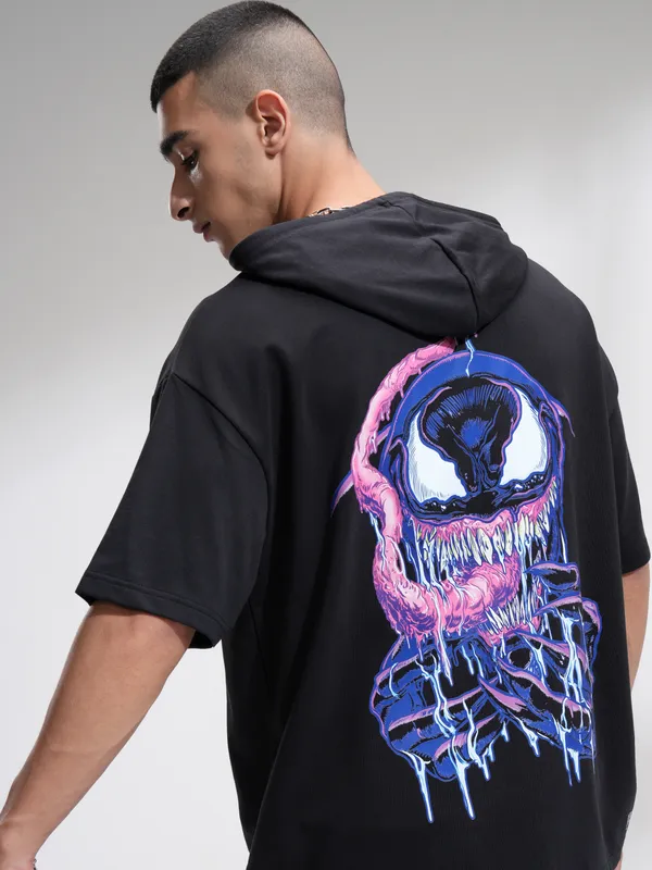 Marvel By Highlander Men Black Venom Hooded Pullover Sweatshirt